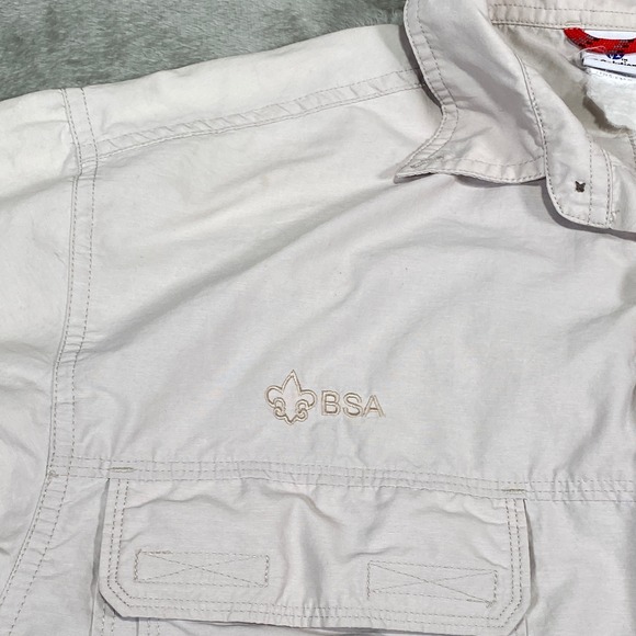 BSA Button Up Shirt Short Sleeve Camp Casual Outdoor Beige Size‎ Large - Picture 8 of 12